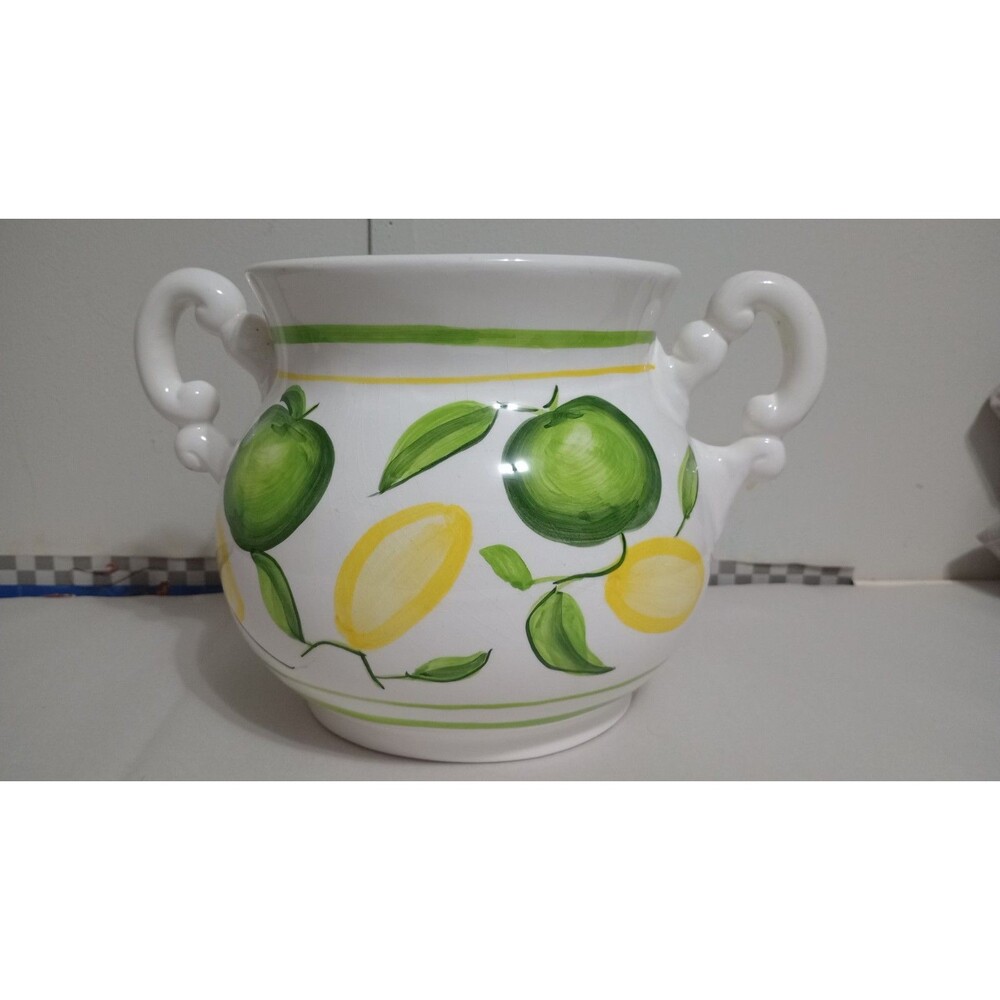 Vtg 1998 Cracker Barrel Cookie Jar (No Lid) Lemons Apple Kitchen Decor Cottage